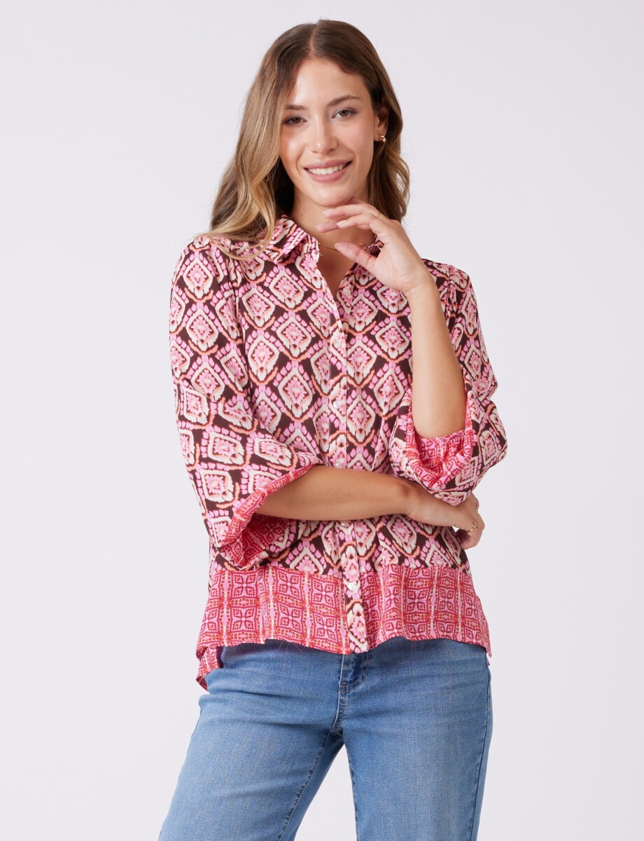 Camisa Gasa Print - Multi/rosa 