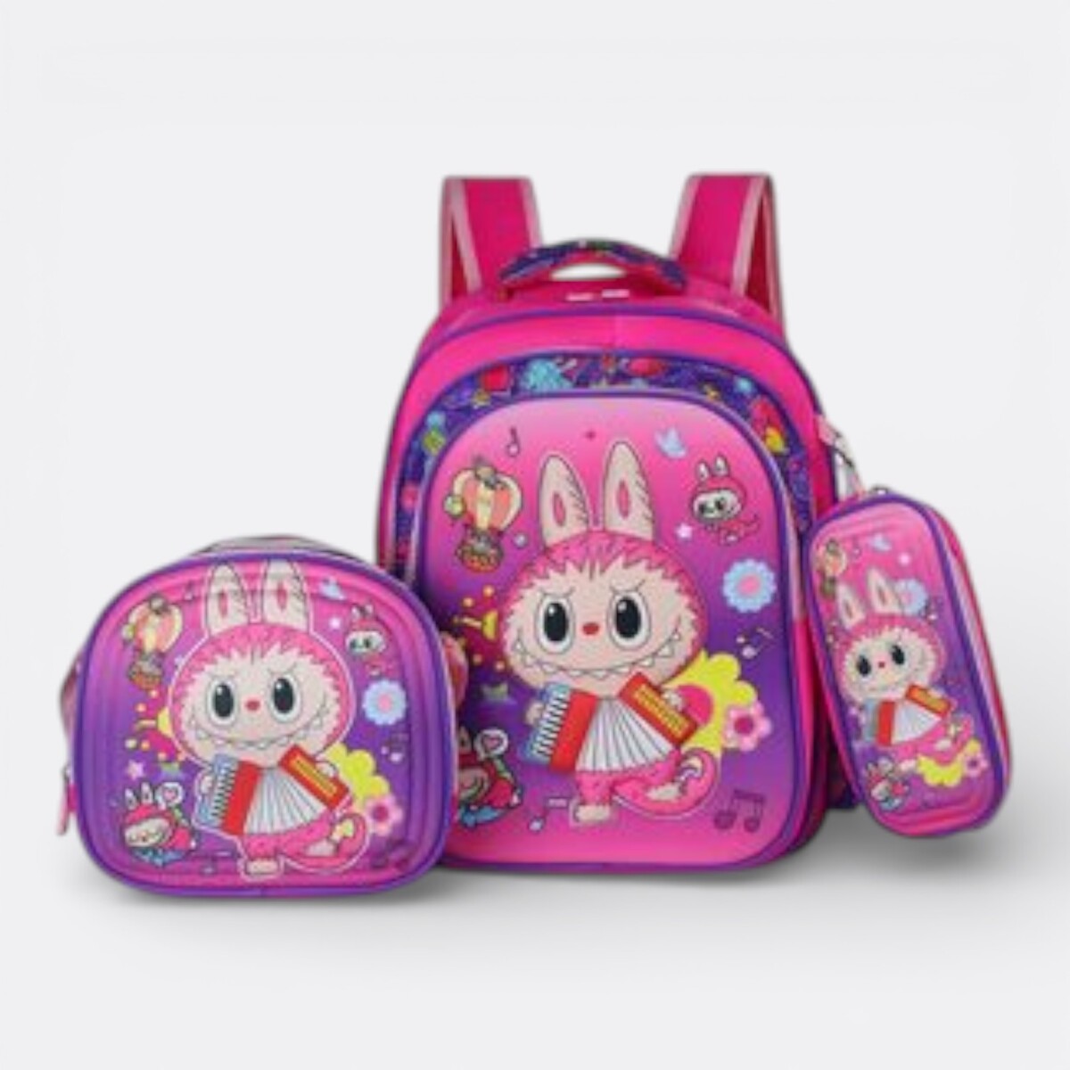 Kit Escolar Labubu Mochila + Cartuchera + Lonchera Mood - Labubu Acordeón 