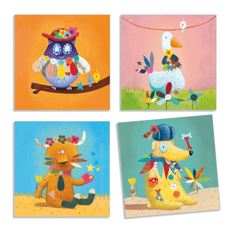 DJ0893 Set X4 Laminas Para Jugar Con Stickers 3-6 Años Djeco - León