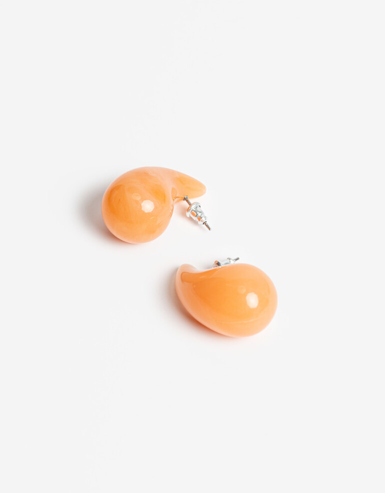 Aros Colgantes Cortos Color Aro Corto Gota De Resina - Naranja Medio
