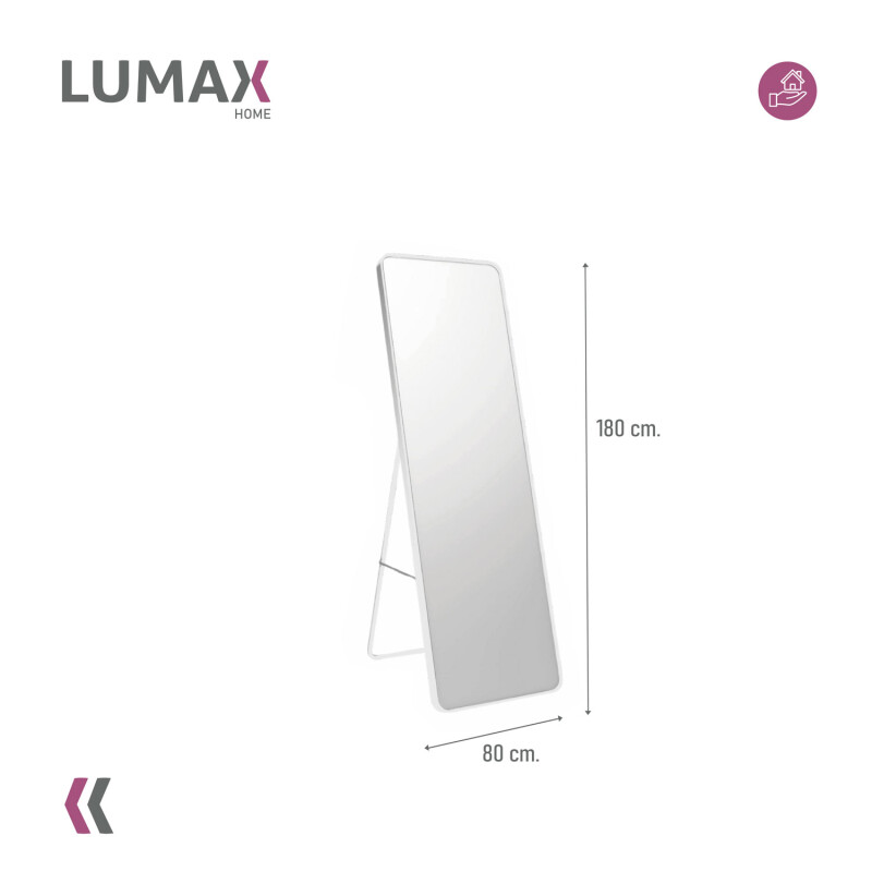 Espejo de pie o pared Glamour Lumax 180x80 cm living dormitorio Blanco