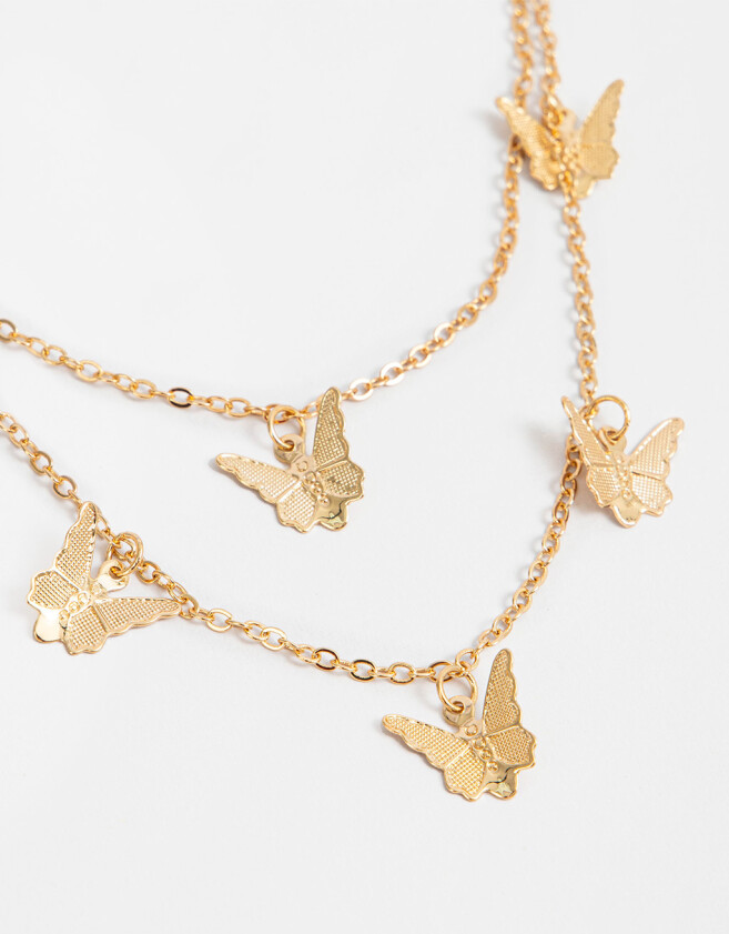 Collares Cortos Mariposas Collar Doble Con Mariposas - Dorado