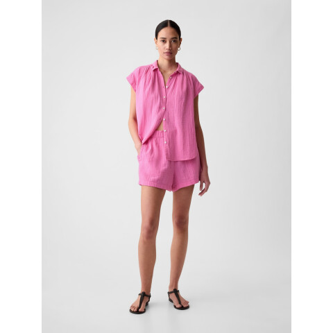 CRINKLE GAUZE PULL ON SHORT INDIA PINK