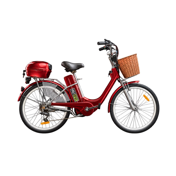 Bicicleta Eléctrica Voltbike Classica 250 W con Canasto Roja