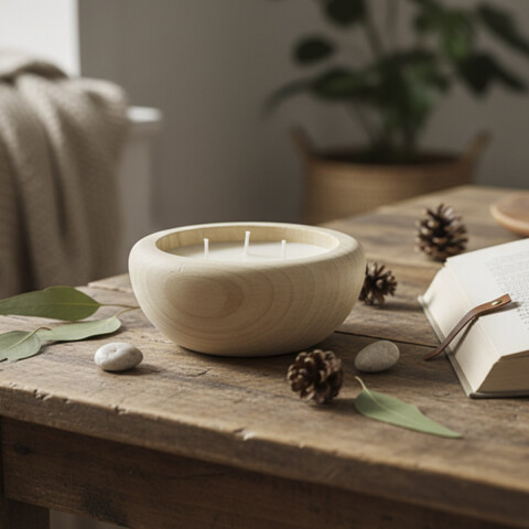 Vela Redonda con Soporte de Madera 19 x 6 cm U