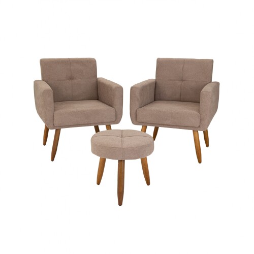 Kit 2 Poltrona + Puff Havana Marron Kit 2 Poltrona + Puff Havana Marron