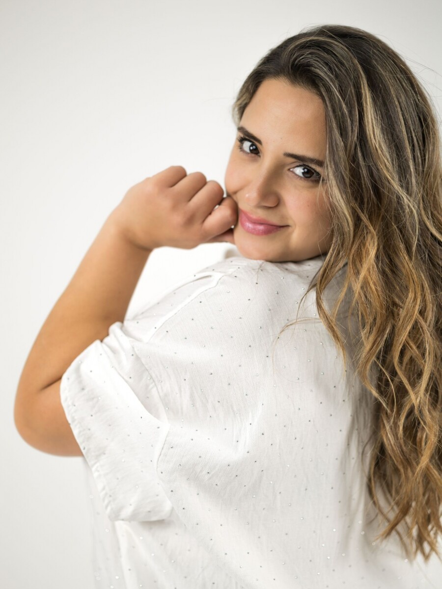 Blusa de viscosa con brillo plateado Blanca