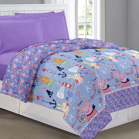 Acolchado Reversible 1 Plaza 100% Microfibra Celeste