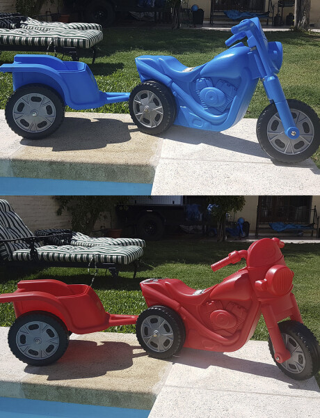 Triciclo moto buggy infantil Big Jim con trailer Azul