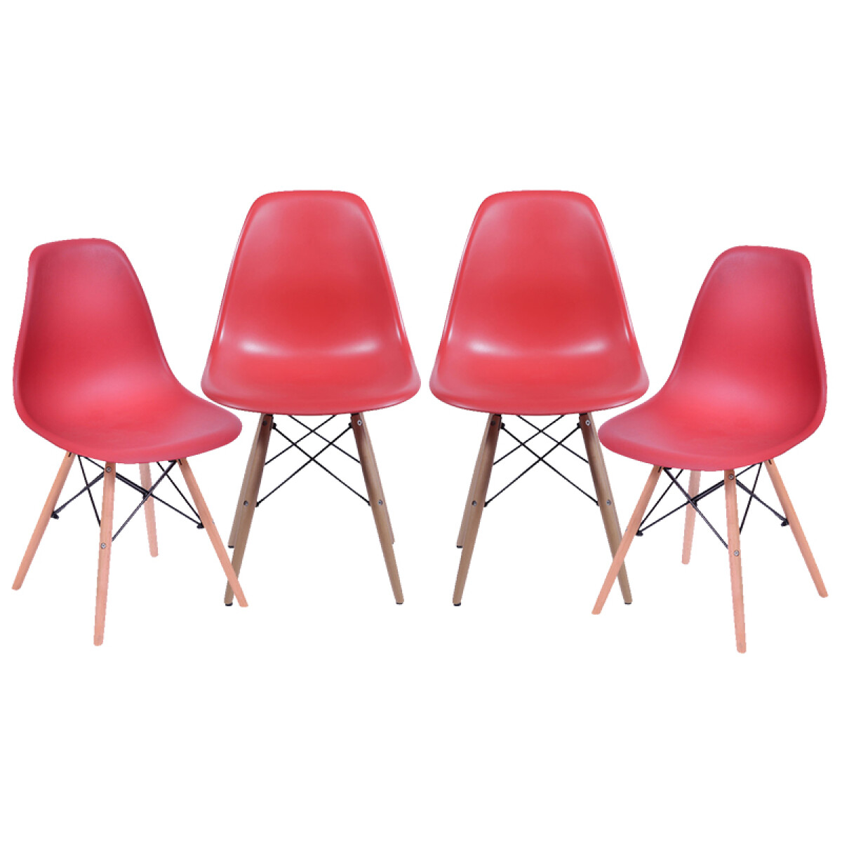 Kit x4 Silla Eames DKR Base En Madera - Rojo 
