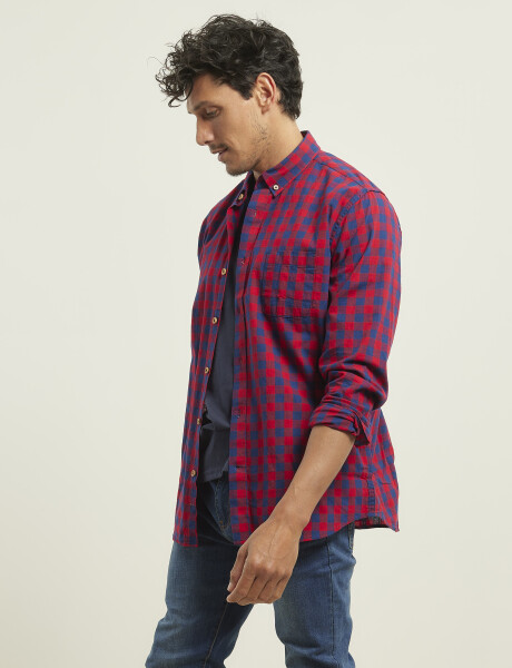 Camisa Harrington Label Rojo/azul Oscuro