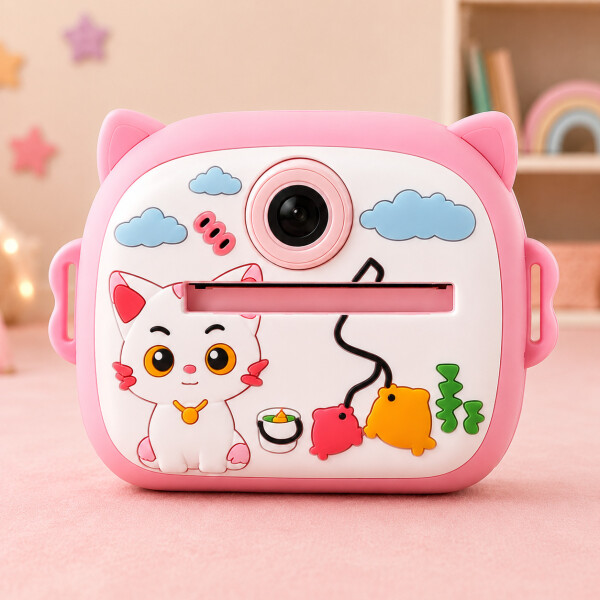 Cámara Gatito Infantil Instantánea 48MP Con Juegos Y Música Color Rosa