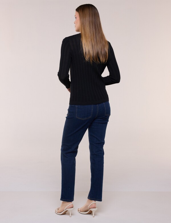 Blusa De Punto Ajusta Con Detalles Tornasolados NEGRO