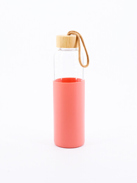 BOTELLA VIDRIO CON BASE SILICONA ROSADO
