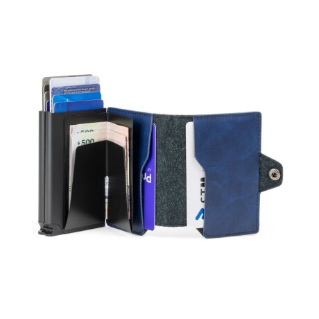 Billetera Baleine Double Kansas en Aluminio y Cuero con Protección RFID Midnight Navy