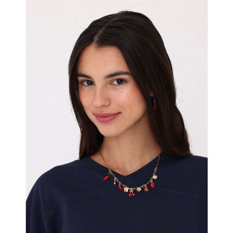 Collar Corto Con Dijes De Vidrio Dorado