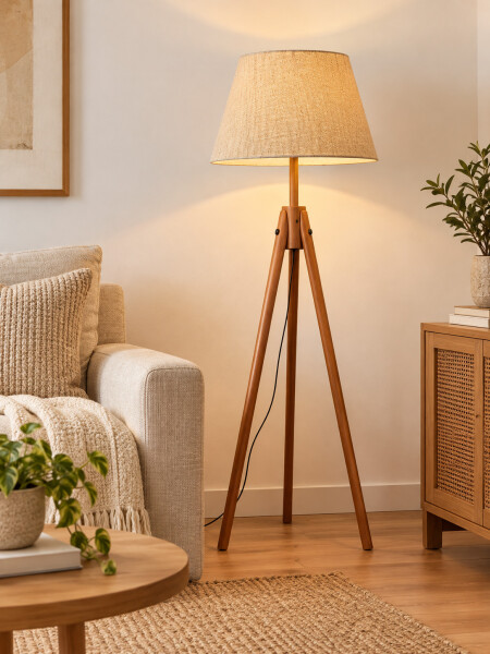LAMPARA DE PIE TRIPODE BEIGE