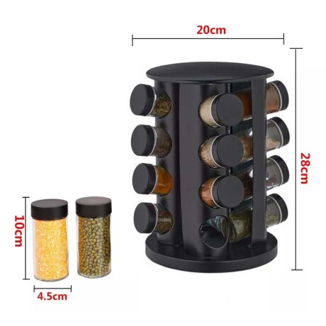 Especiero Giratorio Redondo con 16 Frascos para Condimentos Negro
