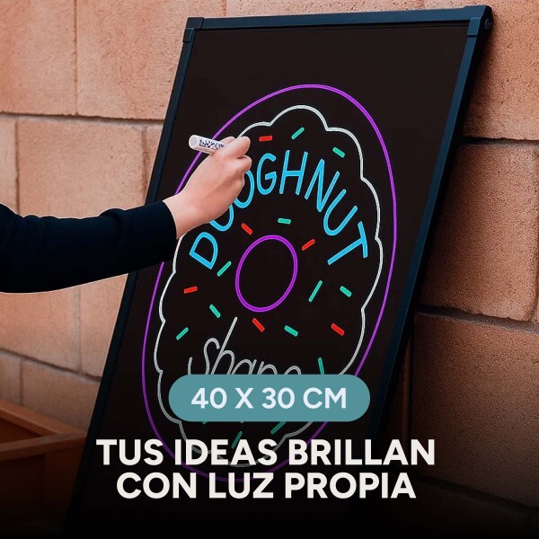 Cartel Pizarra LED 40x30cm Luces Colores + Marcadores Neón Color Negro