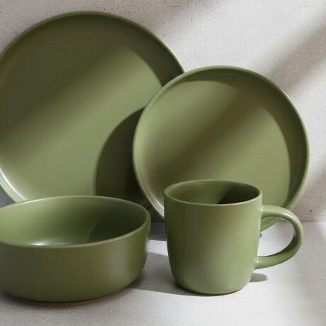 Juego Vajilla 16 Piezas Ala Recta Cerámica Moderna Elegante Verde