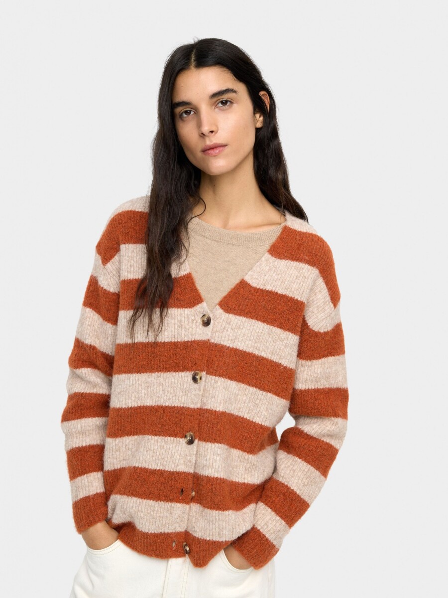 Cárdigan De Punto Con Rayas naranja