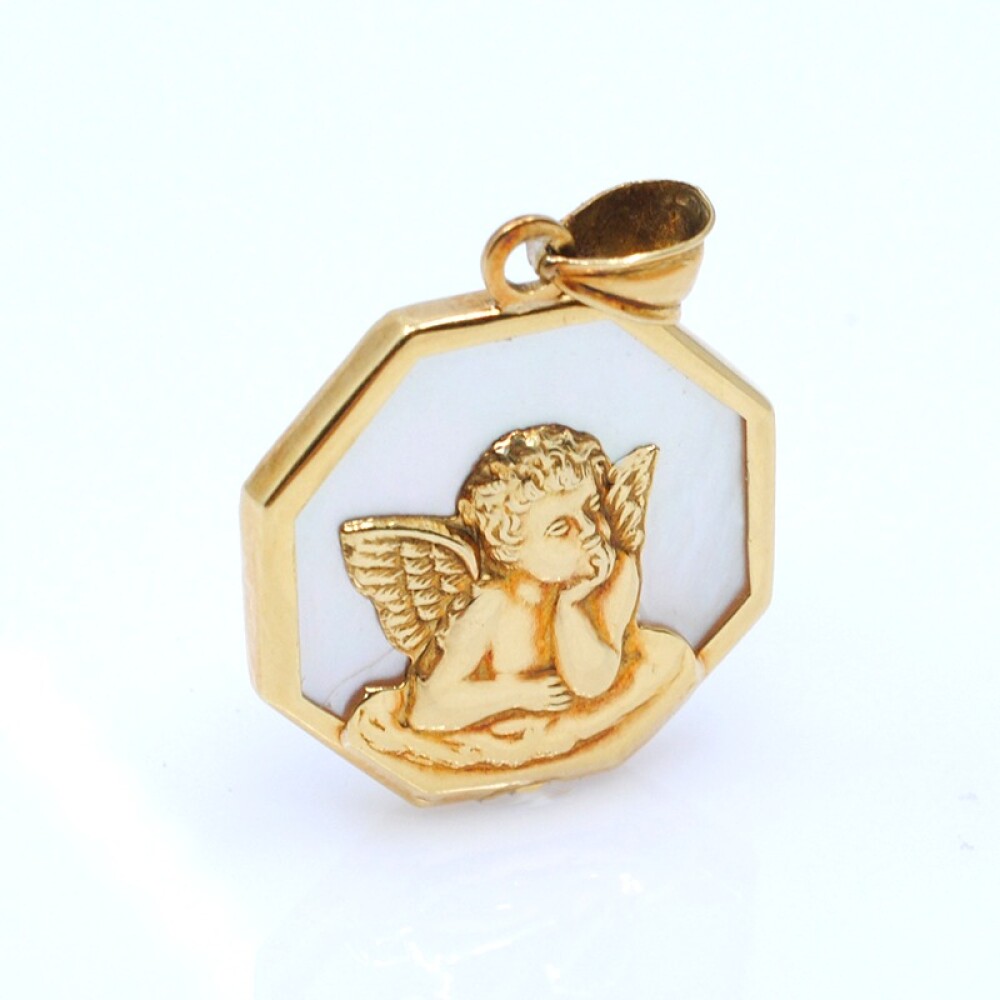 Medalla Octogonal Angelito De Oro 18K Con Nácar Medalla Octogonal Angelito De Oro 18K Con Nácar