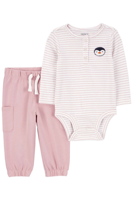 Set dos piezas de algodón, pantalón y body, estampa pingüino Sin color
