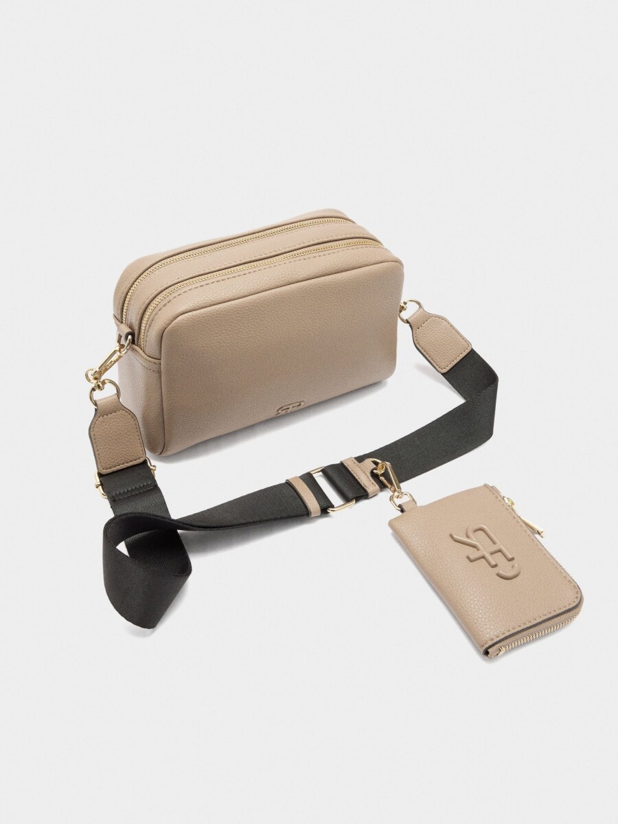Bolso Bandolera Cierre Doble Y Colgante taupe