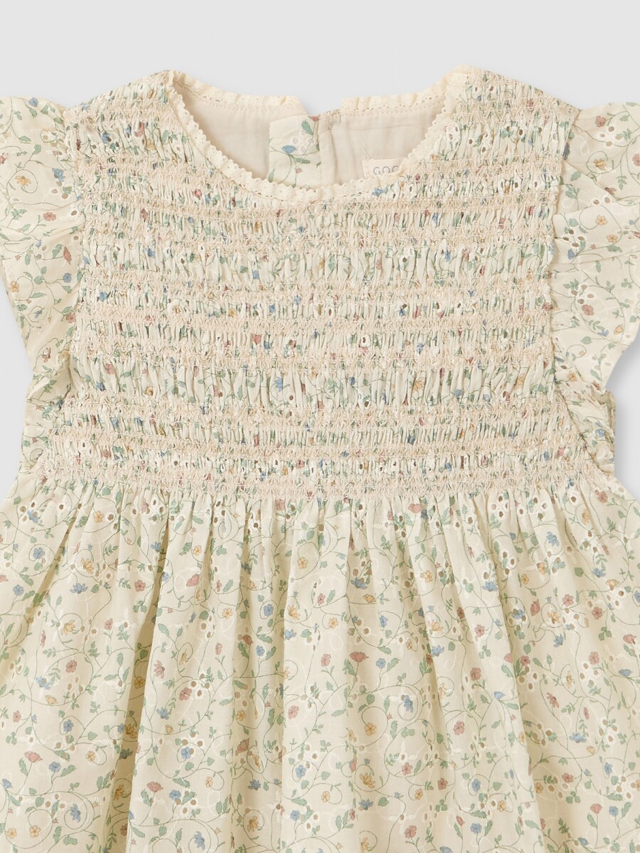 Vestido De Flores Con Smock Piedra