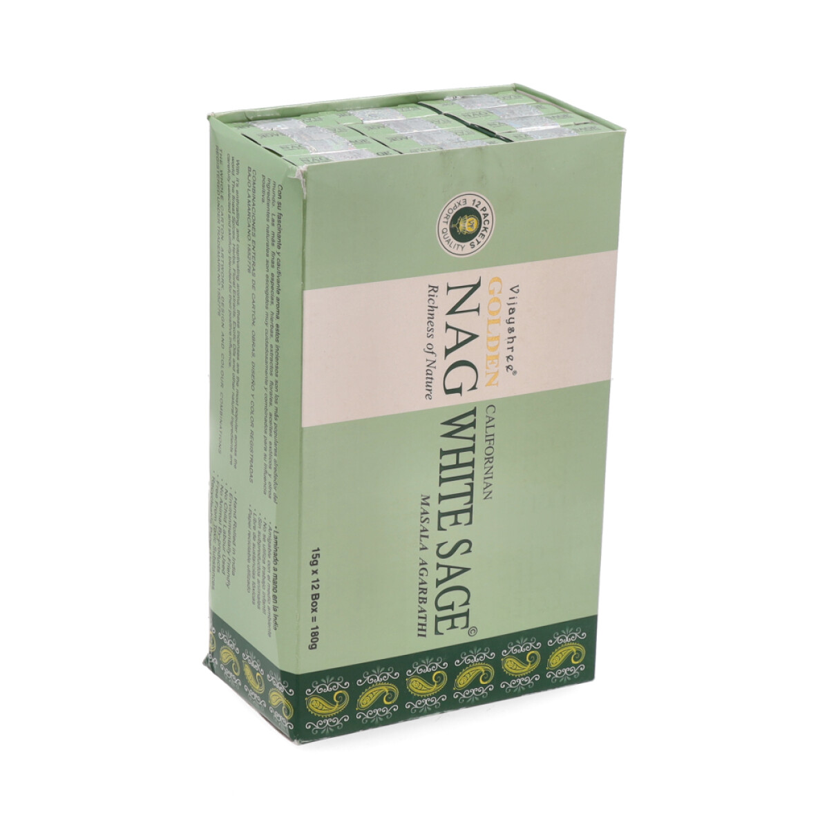 INCIENSO VIJAYSHREE CAJA X12 - Golden Nag Salvia Blanca 