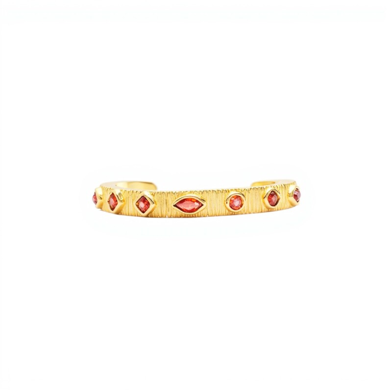 Brazalete Pune-Plata Rodinada con micra oro 18k-Piedra Granate-BR2000 conpiedra
