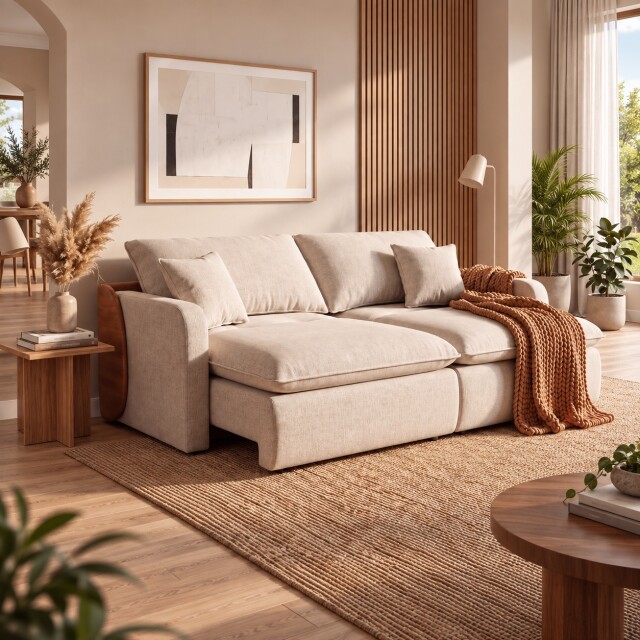 SILLÓN SOFÁ LIVING 2 CUERPOS RETRACTIL AJUSTABLE EXTENSIBLE BEIGE
