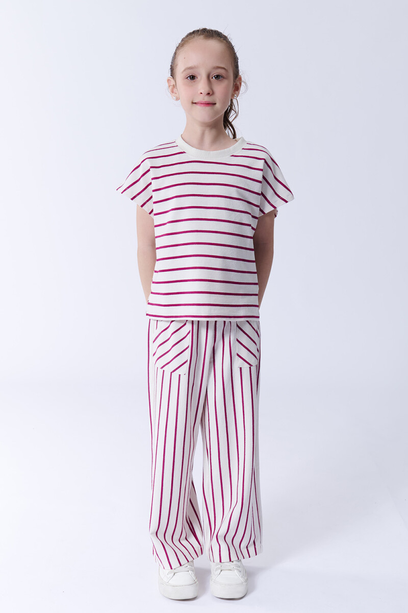 Pantalón con bolsillos rayas Fucsia