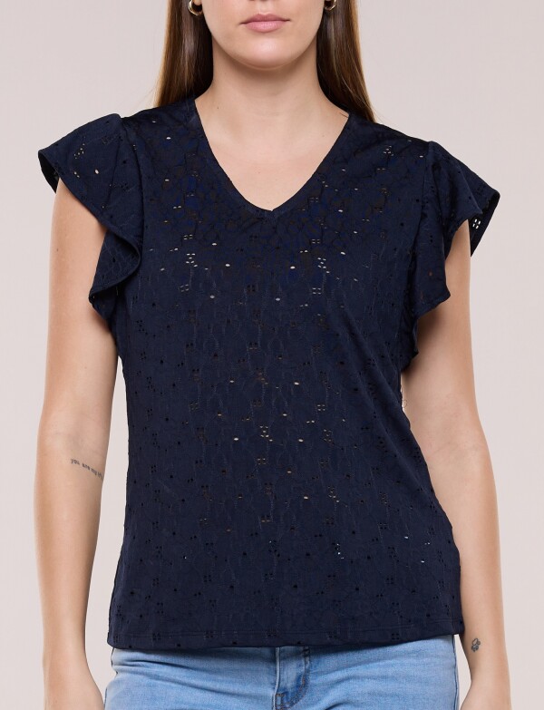 Blusa Broderie Manga Volado MARINO