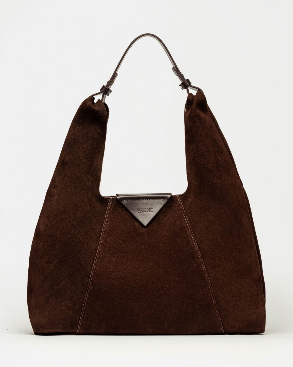 Cartera al hombro The Shopping en cuero gamuza - Chocolate Niquel 