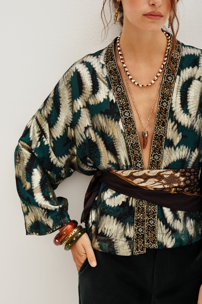 Kimono Jacquard Wild Lurex Verde