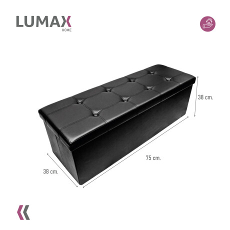 Puff Baúl Lumax Plegable 75x38 cm Organizador Living Dormitorio Negro