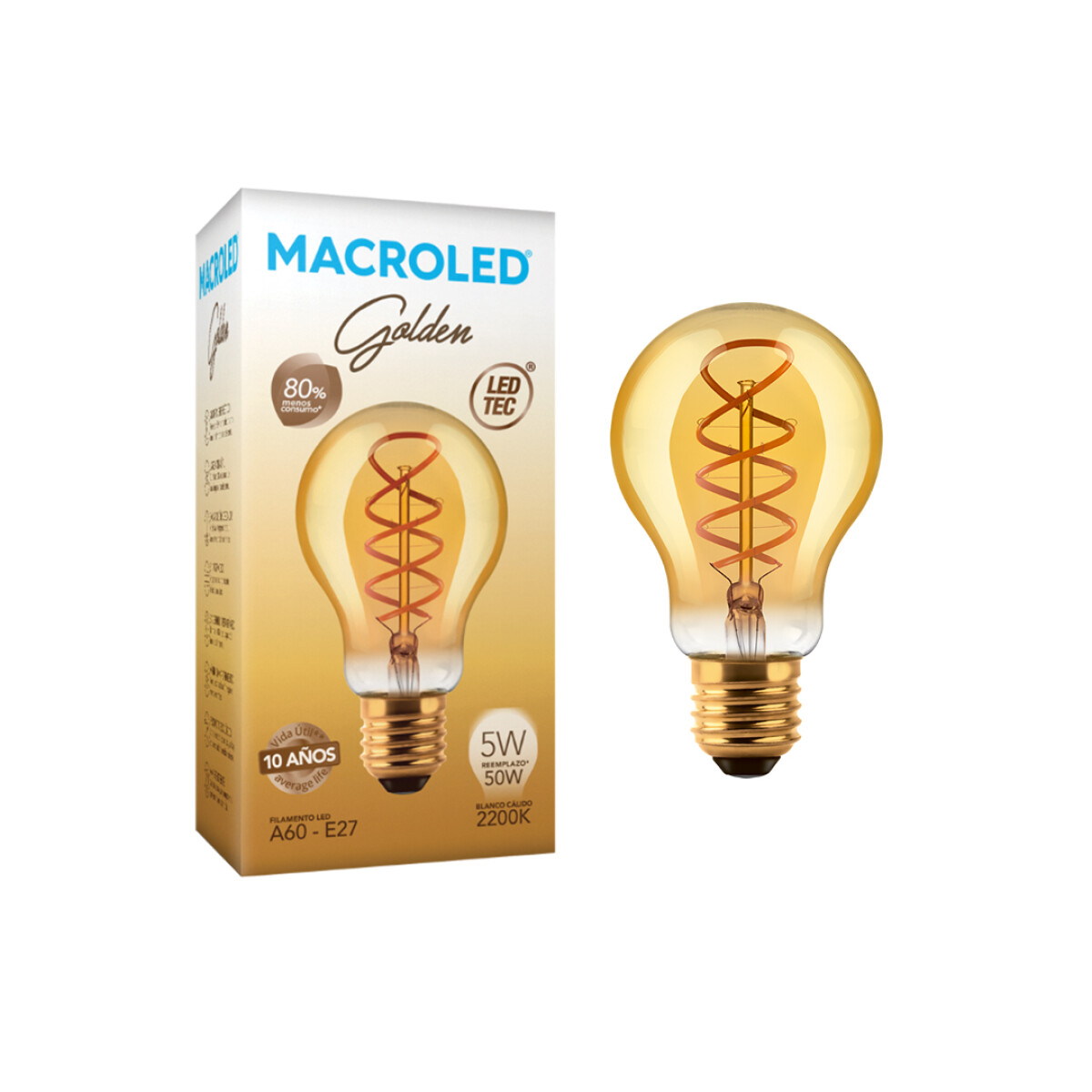 Lámpara A60 Filamento Golden Macroled - 2WW 