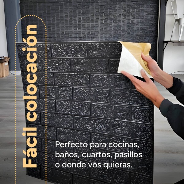 Revestimiento Pared Adhesivo 3d Piedra Ladrillo 20 Mts x 0,70 Mts Variante Color Negro
