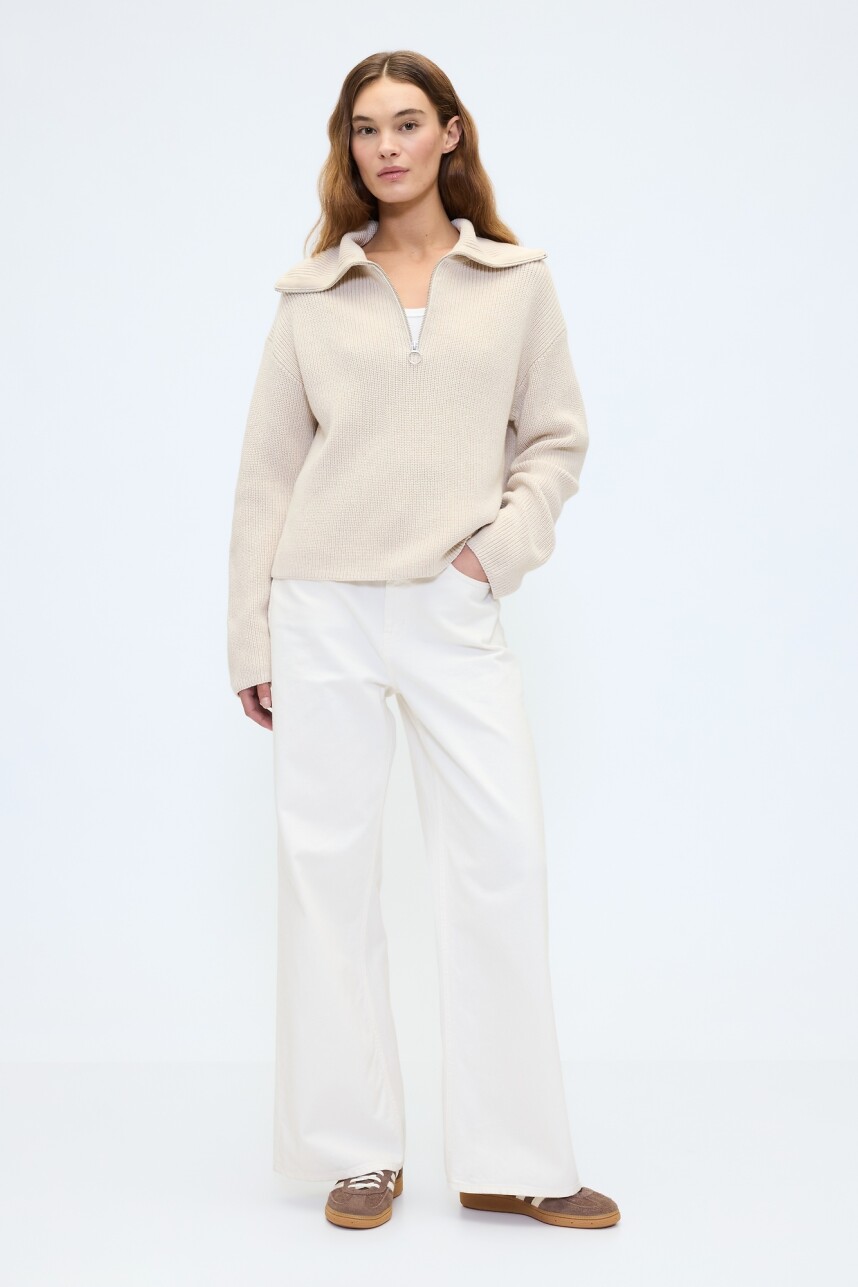 Buzo Medio Cierre Algodón Mujer Milk