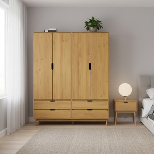 Ropero 4 Puertas 4 Cajones - Línea Nórdica Roble