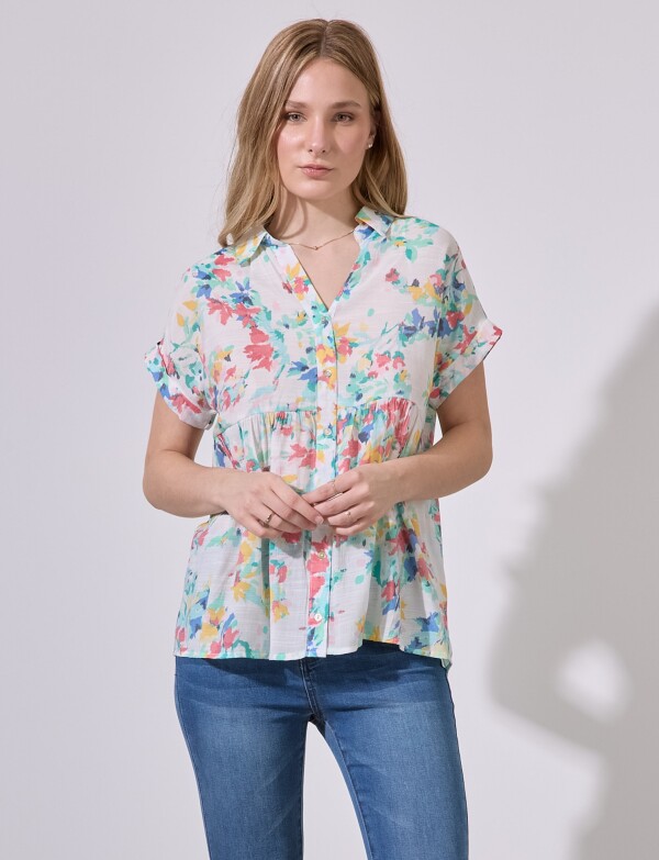 Camisa Gasa Print MULTI/VERDE