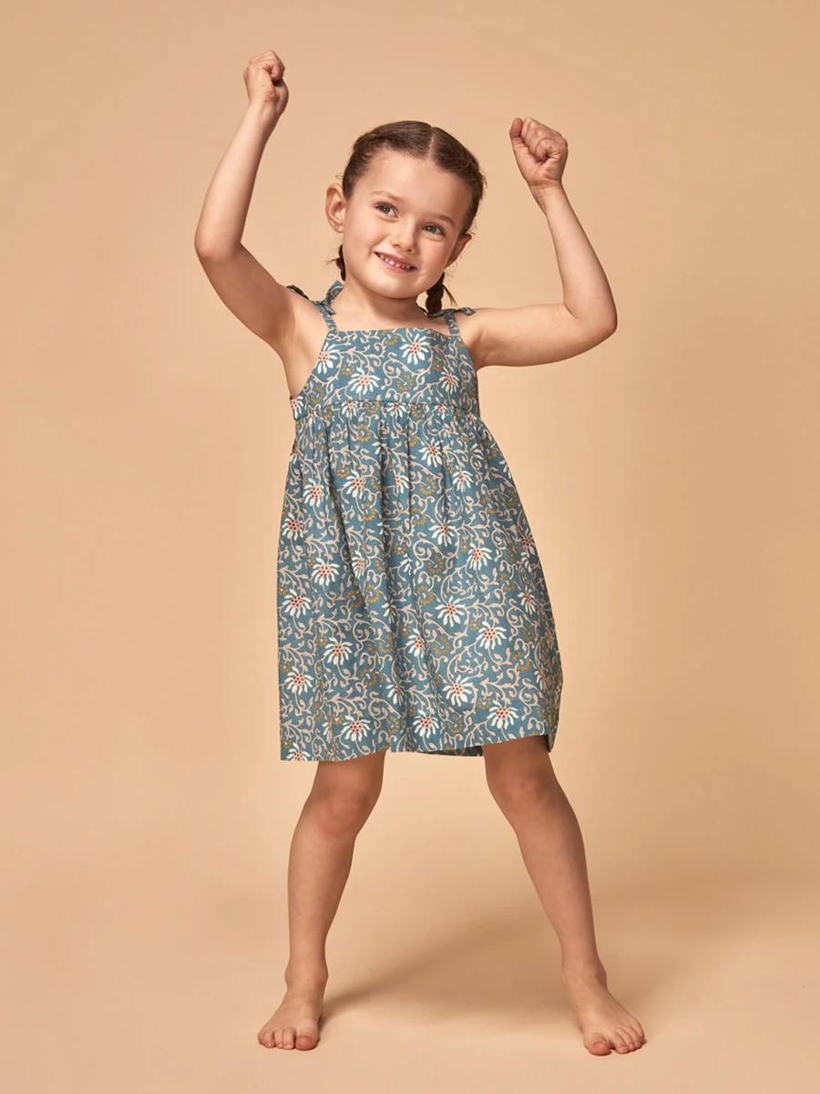 Vestido Talle Alto Con Estampado De Flor Azul Pato