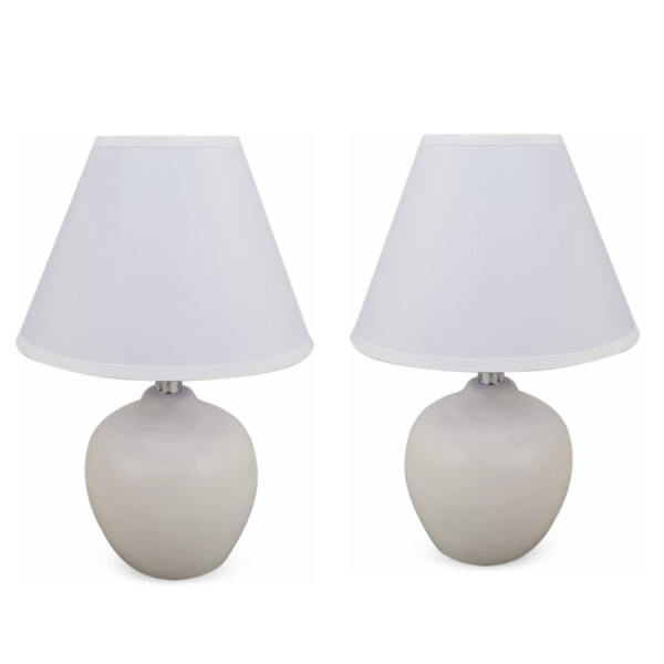 Set x2 Lampara Mesa Luz Escritorio Ceramica Lectura Portatil Variante Color Blanco