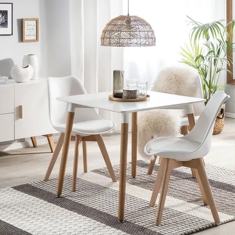 Mesa Eames con patas de madera 80x80 Cm BLANCO