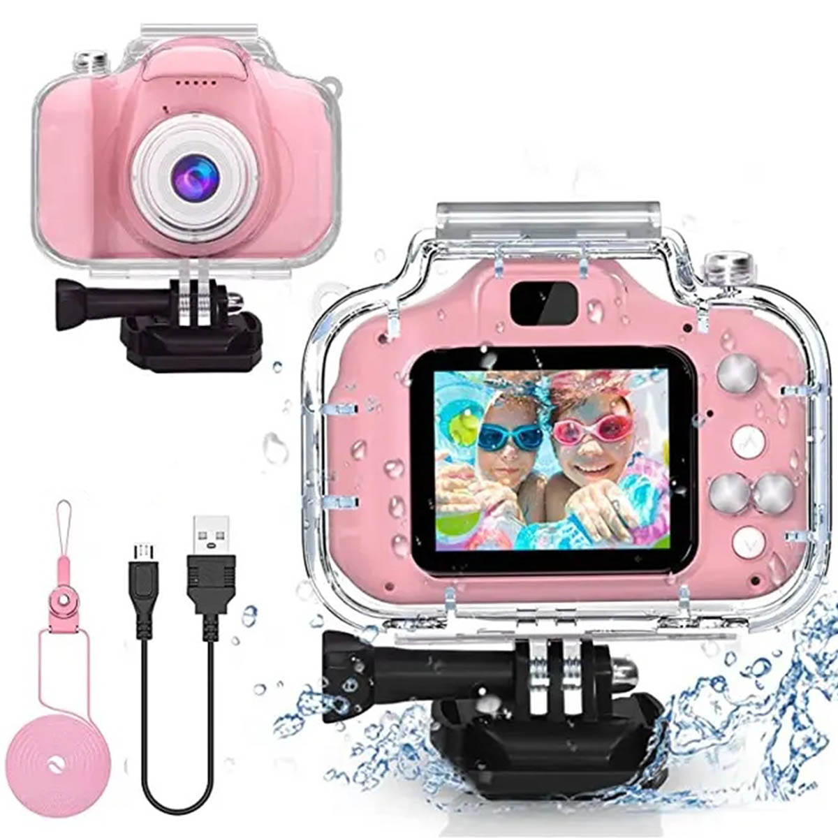 Cámara Digital Infantil Sumergible C/Correa Full Hd - Rosa 