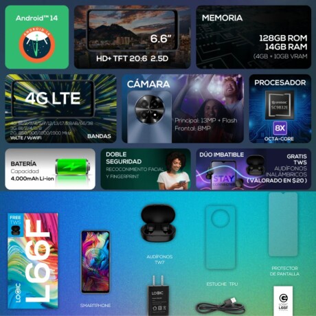 Celular Logic L66F 128GB con auriculares incluidos V01