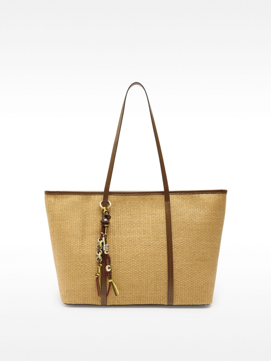 Bolso Shopper De Efecto Rafia Con Colgante natural