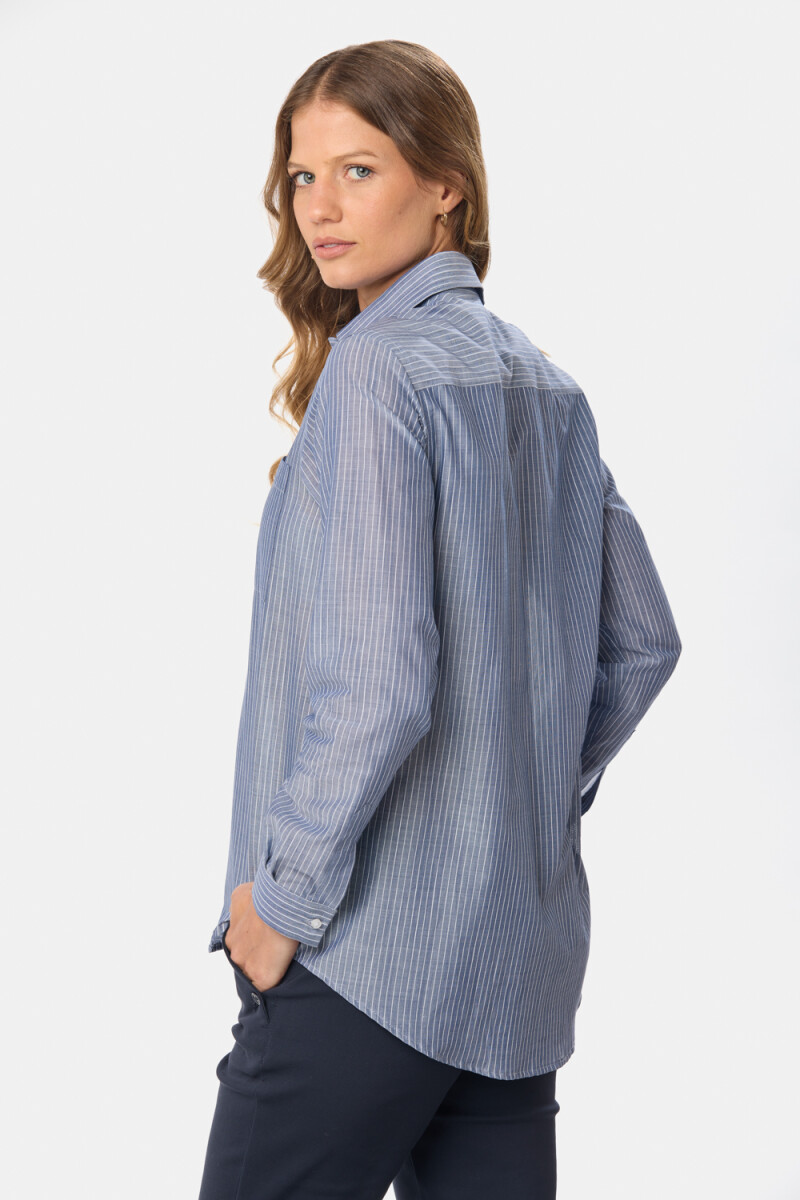 CAMISA HOLGADA A RAYAS - Azul 