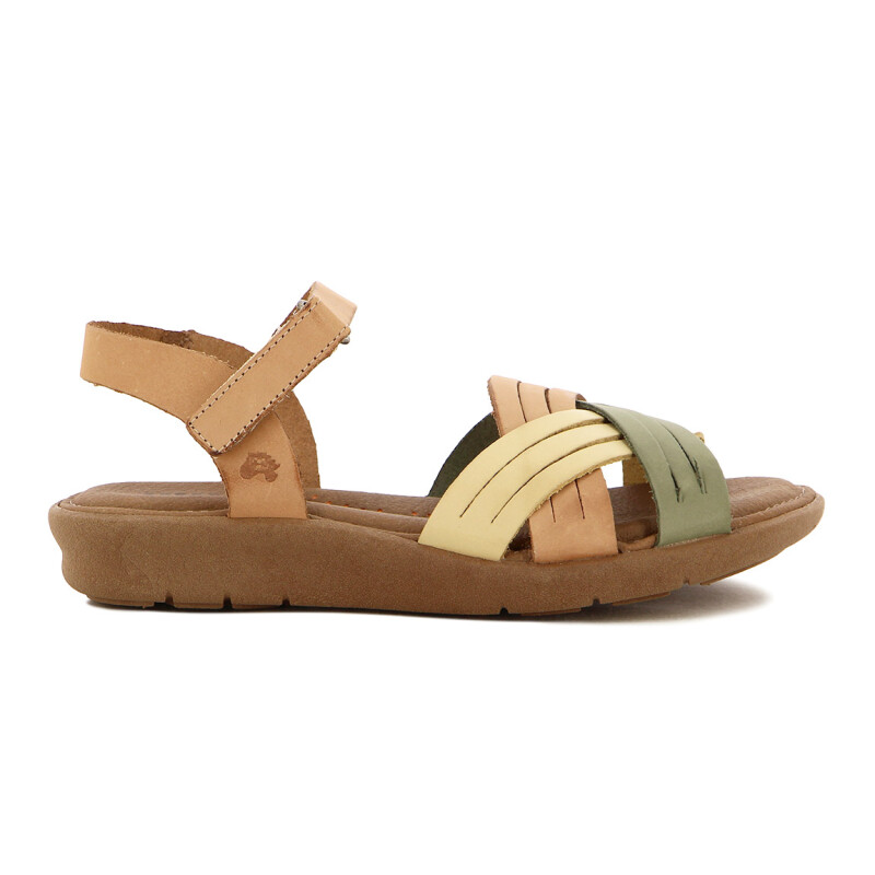 Country Sandalia Casual Cuero Tiras Combinada Cruzadas Verde-mix